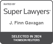 Distintivo Super Lawyers Rising Stars para J. Finn Gavagan, abogado de lesiones personales en Boston, MA, reconocido en la lista Massachusetts Rising Stars para 2020, 2021, 2022, 2023 y 2024, un honor concedido sólo al 2,5% de los abogados del estado.