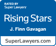 Distintivo Super Lawyers Rising Stars para J. Finn Gavagan, abogado de lesiones personales en Boston, MA, reconocido en la lista Massachusetts Rising Stars para 2020, 2021, 2022, 2023 y 2024, un honor concedido sólo al 2,5% de los abogados del estado.